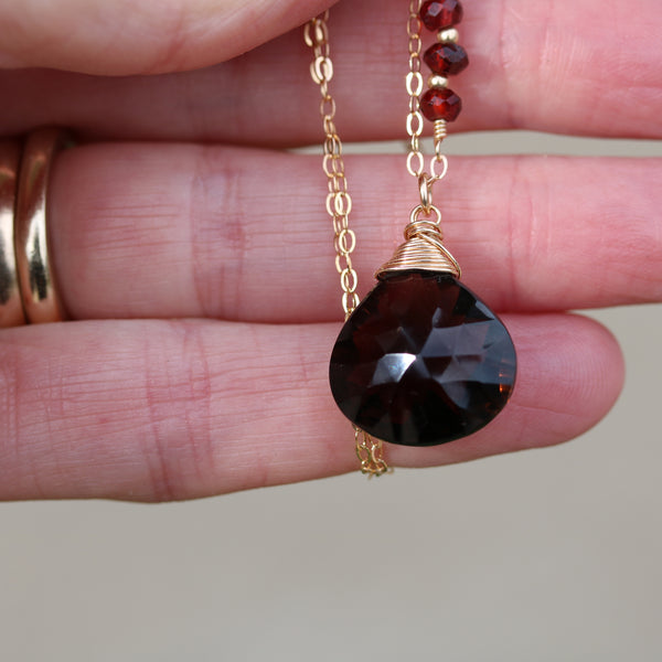 Smoky Quartz 14 k Gold Filled Pendant with Red Garnets - Sienna Grace Jewelry | Pretty Little Handcrafted Sparkles