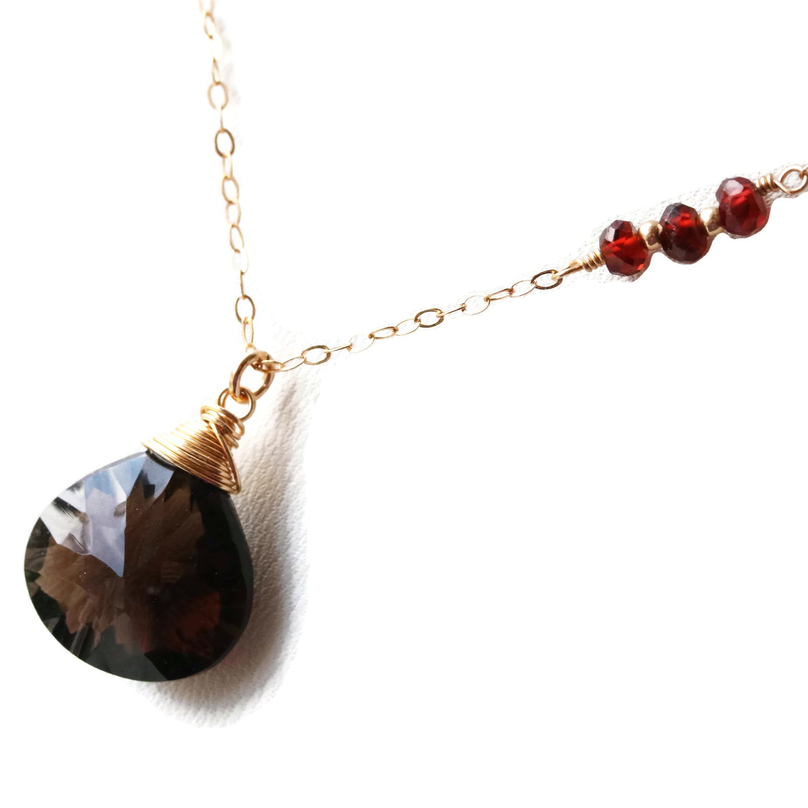 Smoky Quartz 14 k Gold Filled Pendant with Red Garnets - Sienna Grace Jewelry | Pretty Little Handcrafted Sparkles