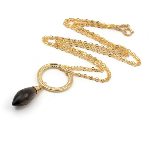 Smoky Dew Drop Quartz Gold Necklace As Seen on Lifetime's The Christmas Edition - Sienna Grace Jewelry
