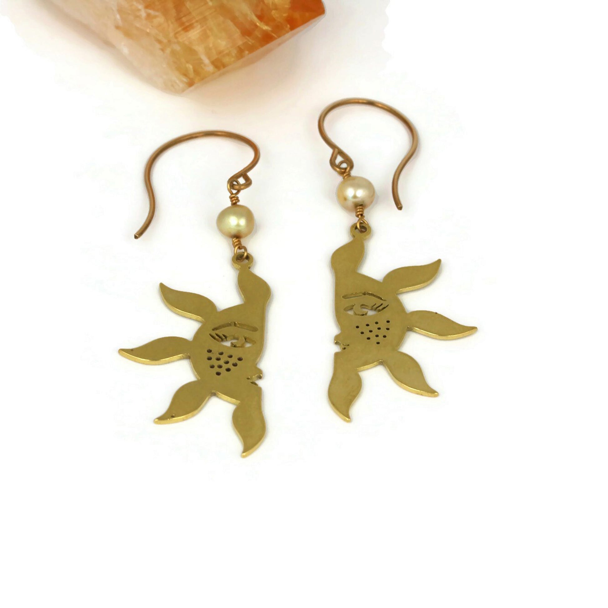 Brass Sun Face Earrings - Sienna Grace Jewelry