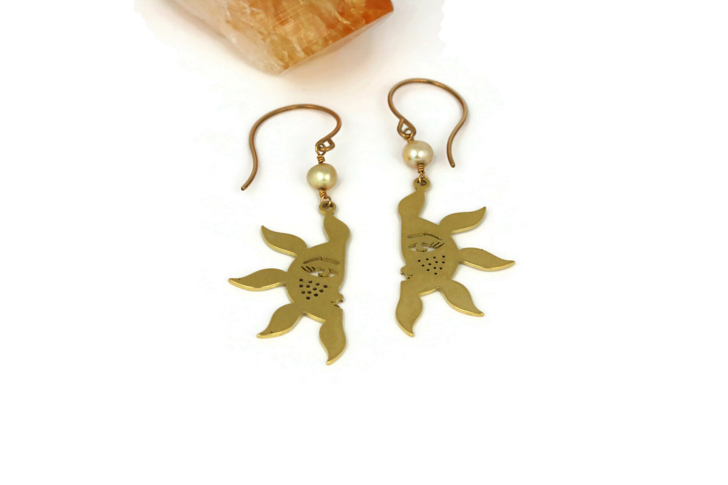 Brass Sun Face Earrings