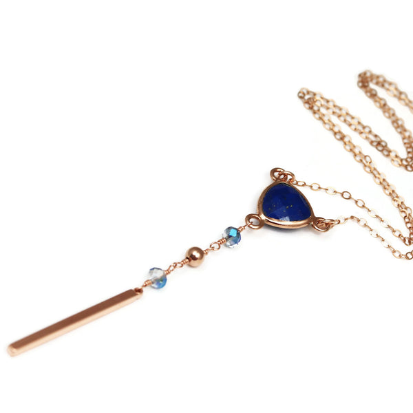 As Seen on The Vampire Diaries Season 8 Caroline's Rose Gold Lapis Lazuli Necklace - Sienna Grace Jewelry