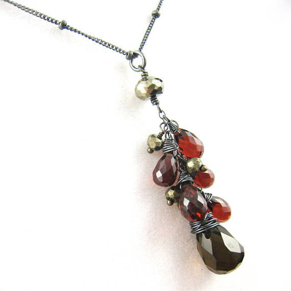 As Seen On The Vampire Diaries Elenas Smoky Quartz Red Garnet Necklace - Sienna Grace Jewelry | Pretty Little Handcrafted Sparkles