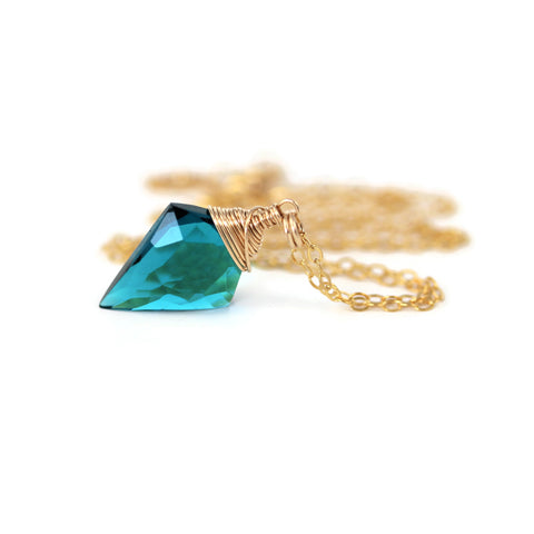 Teal Quartz Necklace Arrowhead Quartz 14 k Gold Filled - Sienna Grace Jewelry