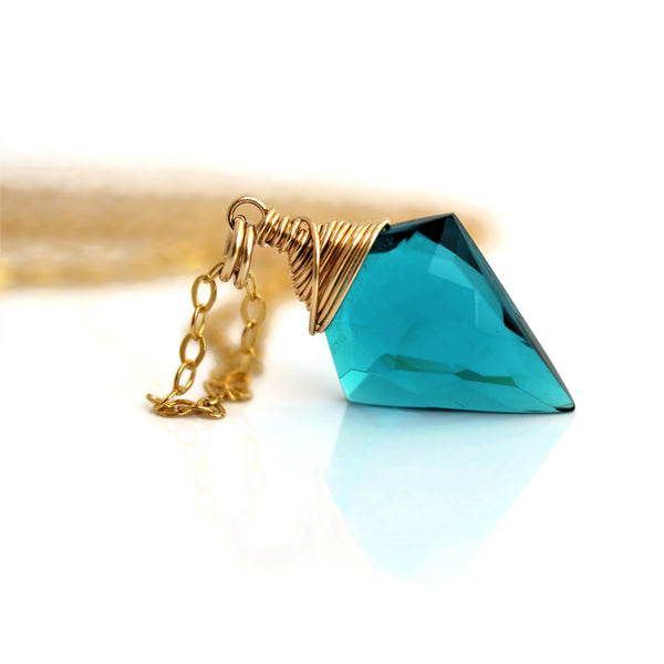 Teal Quartz Necklace Arrowhead Quartz 14 k Gold Filled - Sienna Grace Jewelry