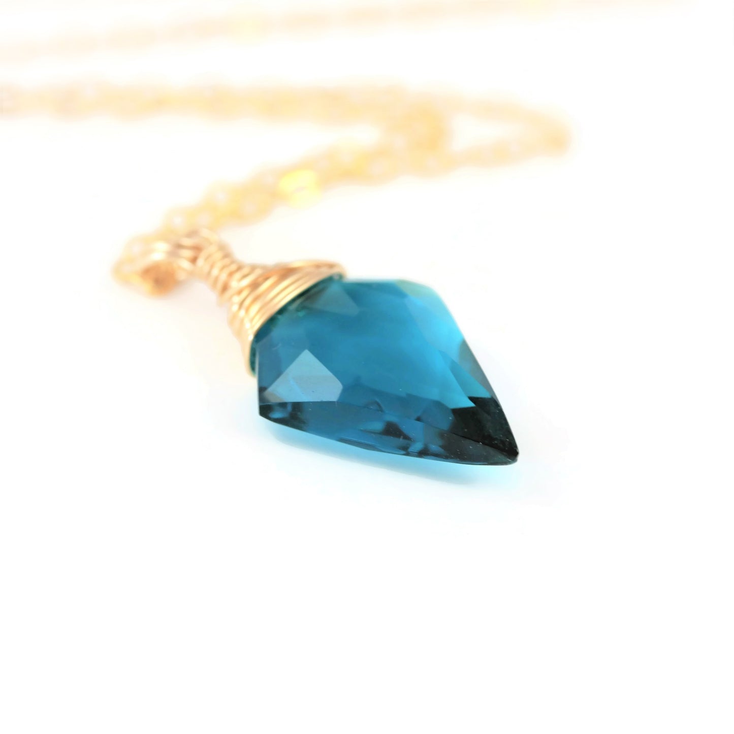 Teal Quartz Necklace Arrowhead Quartz 14 k Gold Filled