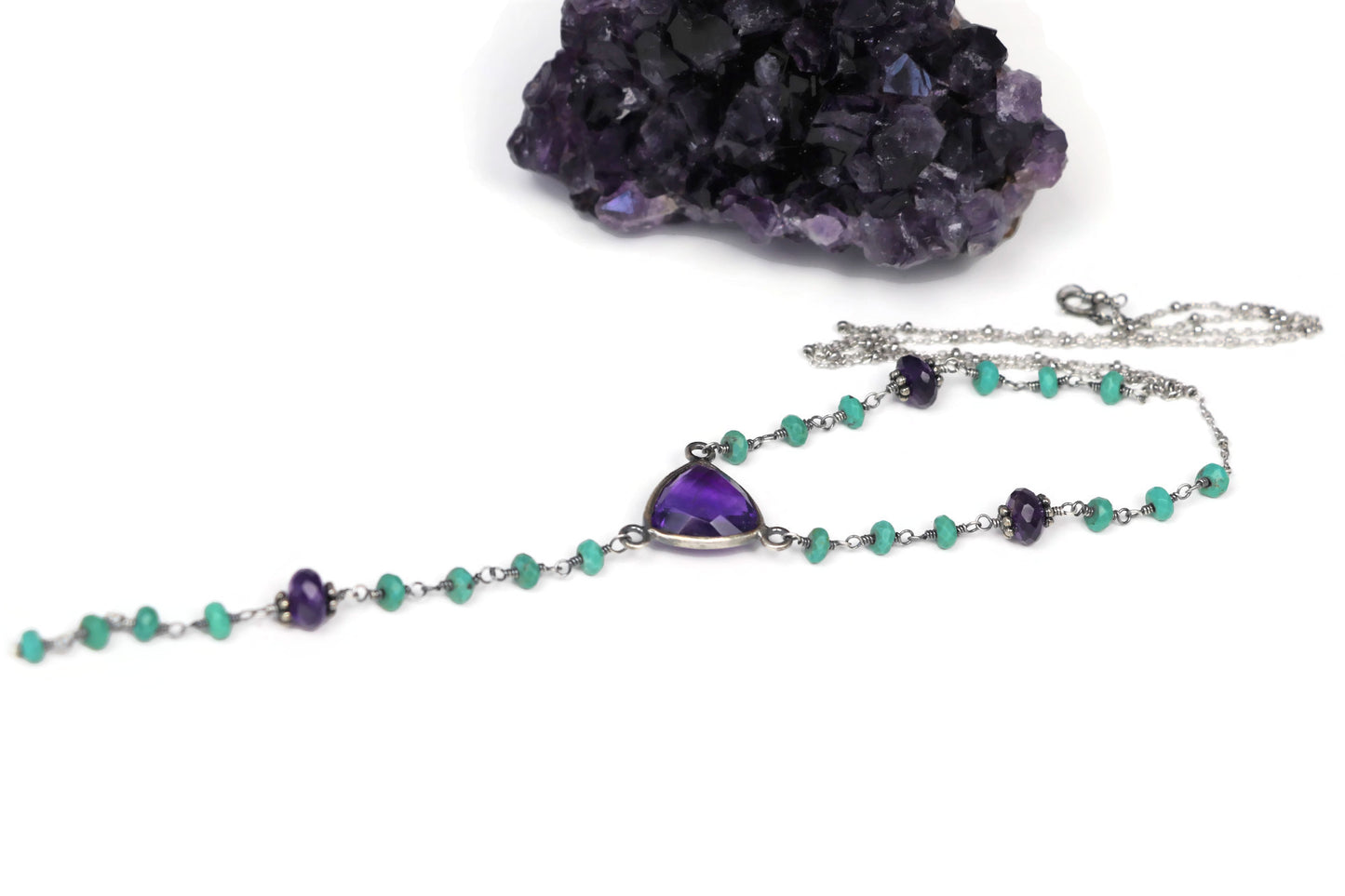 Amethyst and Turquoise Sterling Silver Y Necklace Layering Jewelry - Sienna Grace Jewelry