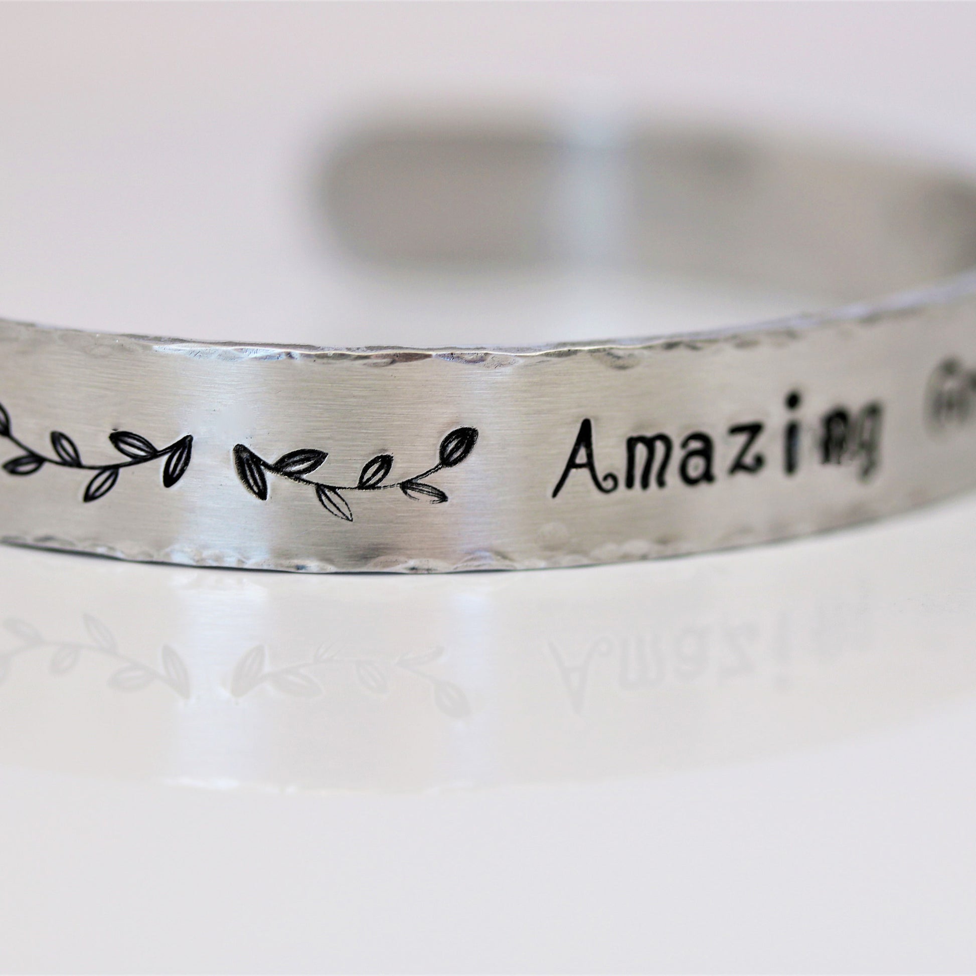 Amazing Grace Hand Stamped Bracelet Adjustable Aluminum - Sienna Grace Jewelry | Pretty Little Handcrafted Sparkles