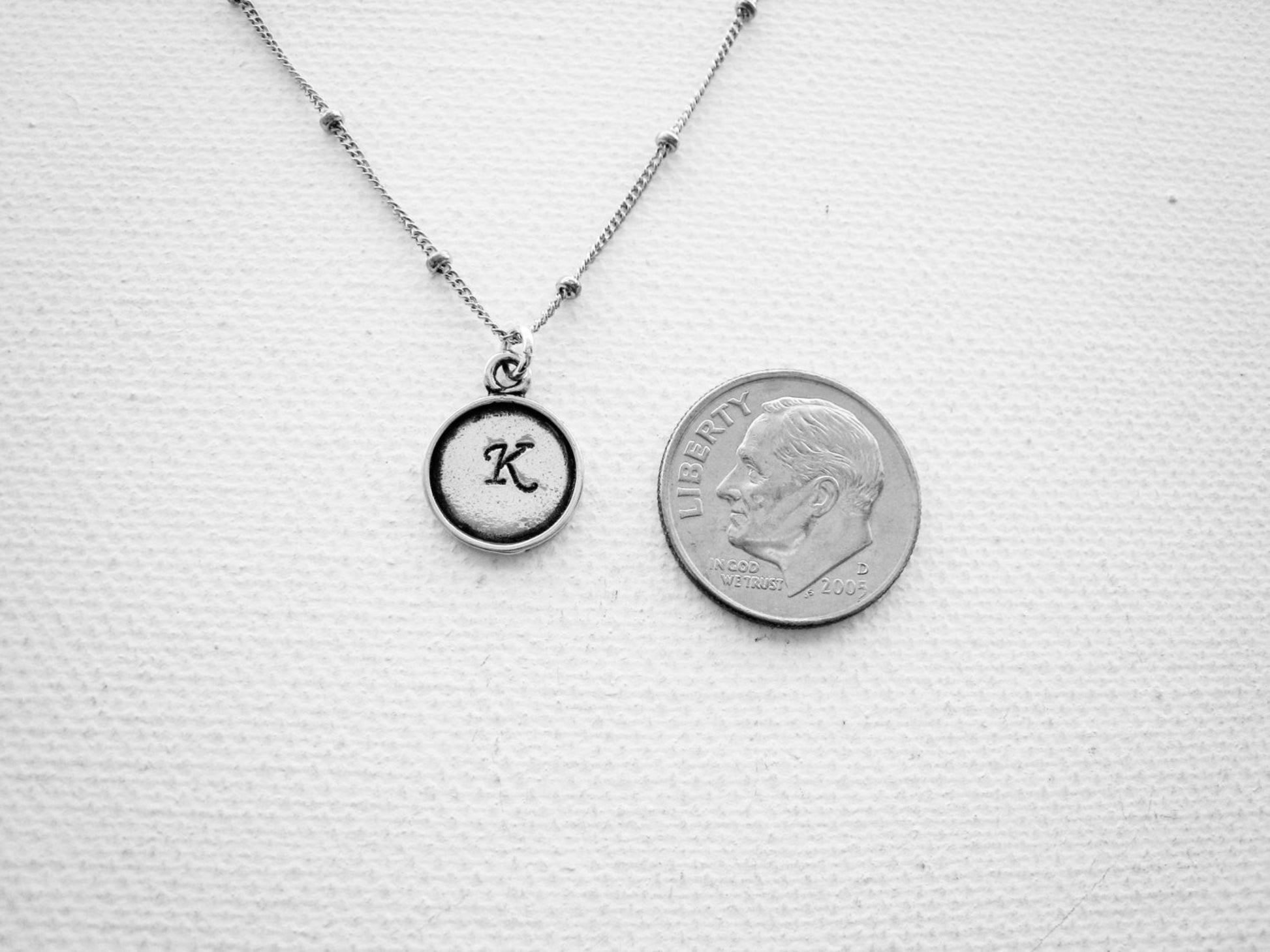 Tiny Initial Necklace Hand Stamped Personalized Sterling Silver - Sienna Grace Jewelry