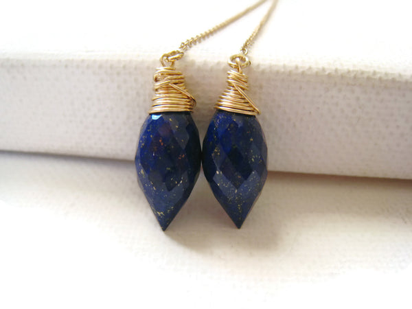 Lapis Lazuli Threader Style Earrings - Sienna Grace Jewelry | Pretty Little Handcrafted Sparkles