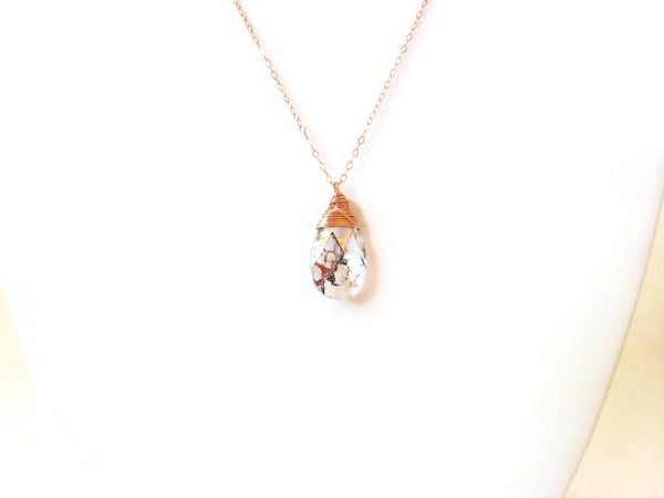  Rose Gold Crystal Wire Wrapped Pendant Necklace - Sienna Grace Jewelry - Pretty Little Handcrafted Sparkles