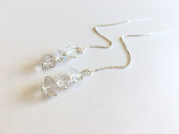 Herkimer Diamond Threader Earrings Minimalist Organic Style - Sienna Grace Jewelry | Pretty Little Handcrafted Sparkles