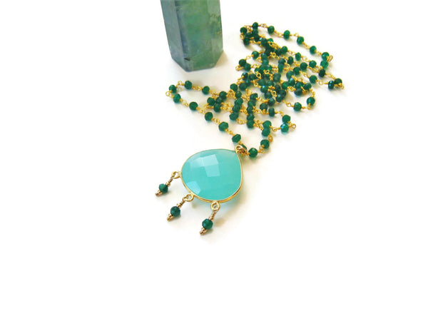 Long Green Onyx Bohemian Style Necklace - Sienna Grace Jewelry | Pretty Little Handcrafted Sparkles