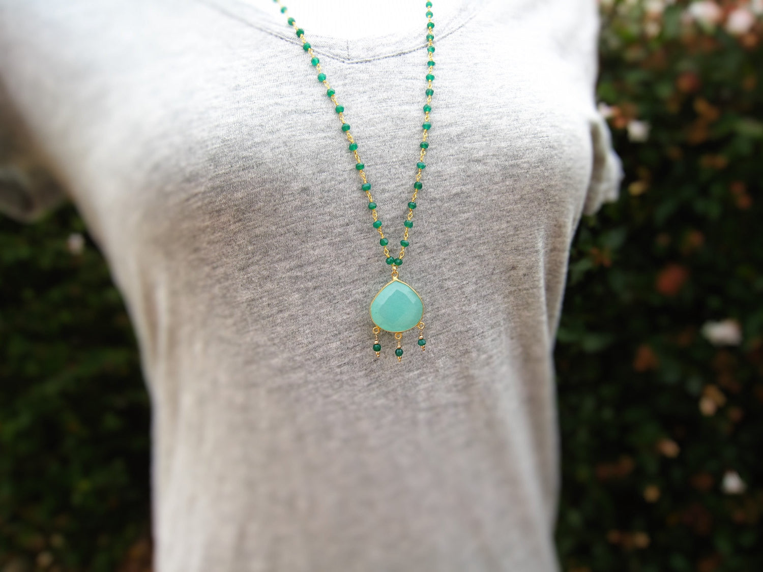 Long Green Onyx Bohemian Style Necklace - Sienna Grace Jewelry | Pretty Little Handcrafted Sparkles