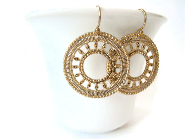 Gold Circle Earrings Boho Festival Style - Sienna Grace Jewelry | Pretty Little Handcrafted Sparkles