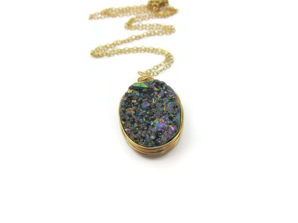 Rainbow Druzy Quartz Wire Wrapped Necklace - Sienna Grace Jewelry | Pretty Little Handcrafted Sparkles