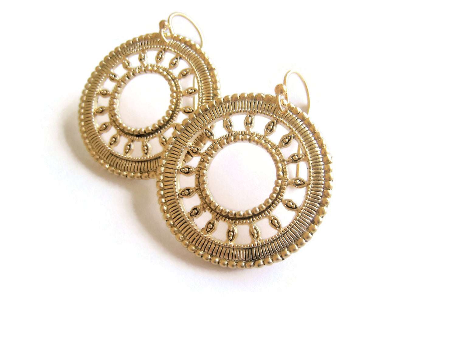 Gold Circle Earrings Boho Festival Style - Sienna Grace Jewelry | Pretty Little Handcrafted Sparkles