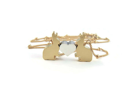Love Bunnies Valentines Day Necklace Gold Rabbit Woodland Jewelry - Sienna Grace Jewelry | Pretty Little Handcrafted Sparkles