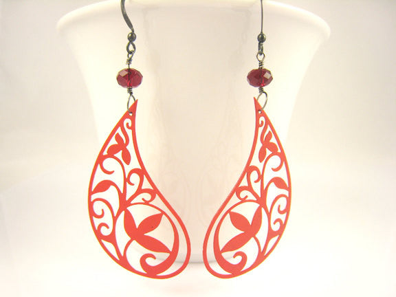 Red Paisley Earrings Bohemian Festival Style - Sienna Grace Jewelry | Pretty Little Handcrafted Sparkles