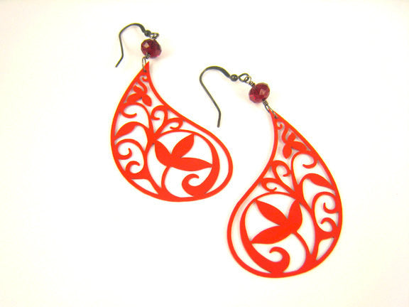 Red Paisley Earrings Bohemian Festival Style - Sienna Grace Jewelry | Pretty Little Handcrafted Sparkles