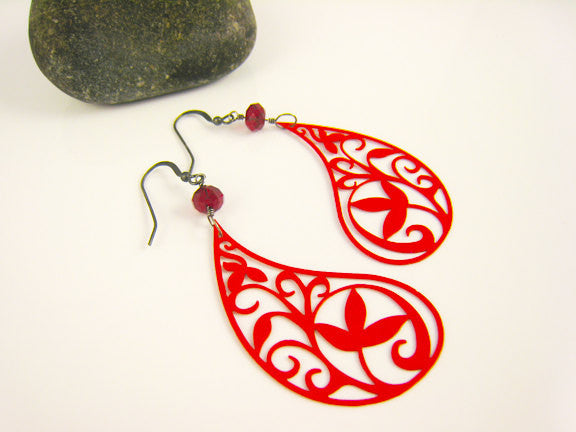 Red Paisley Earrings Bohemian Festival Style - Sienna Grace Jewelry | Pretty Little Handcrafted Sparkles