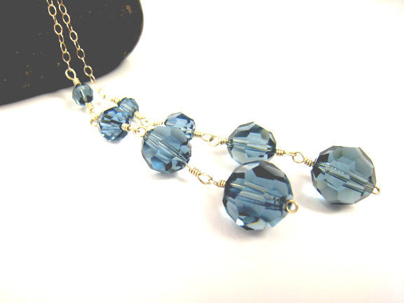 Blue Crystal Lariat Wire Wrapped Necklace - Sienna Grace Jewelry | Pretty Little Handcrafted Sparkles