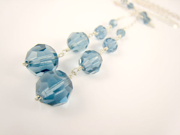 Blue Crystal Lariat Wire Wrapped Necklace - Sienna Grace Jewelry | Pretty Little Handcrafted Sparkles