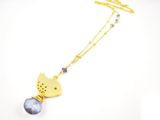 Bird Necklace Golden Sparrow with Blue Quartz - Sienna Grace Jewelry | Pretty Little Handcrafted Sparkles