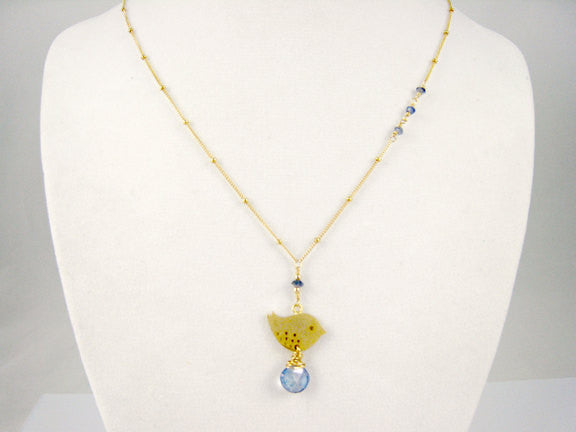 Bird Necklace Golden Sparrow with Blue Quartz - Sienna Grace Jewelry | Pretty Little Handcrafted Sparkles