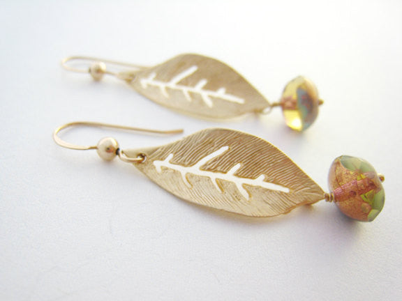 Czech Glass Earrings and Bracelet Set Golden Leaves - Sienna Grace Jewelry | Pretty Little Handcrafted Sparkles