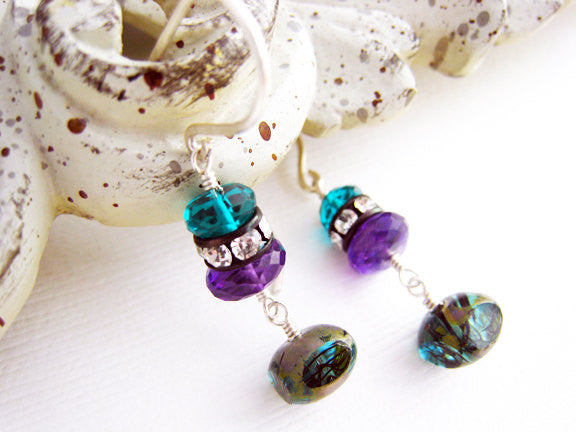 Purple Amethyst and Teal Quartz Drop Style Earrings - Sienna Grace Jewelry | Pretty Little Handcrafted Sparkles