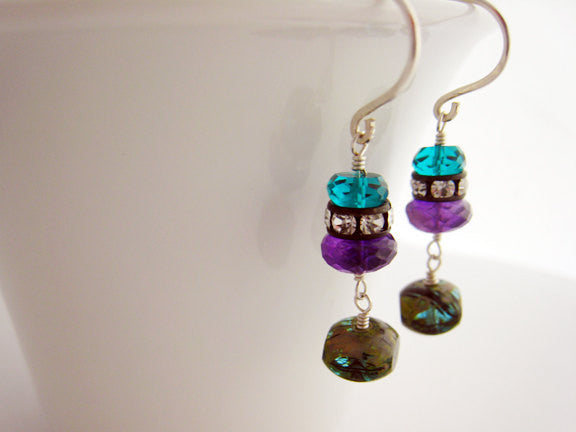 Purple Amethyst and Teal Quartz Drop Style Earrings - Sienna Grace Jewelry | Pretty Little Handcrafted Sparkles