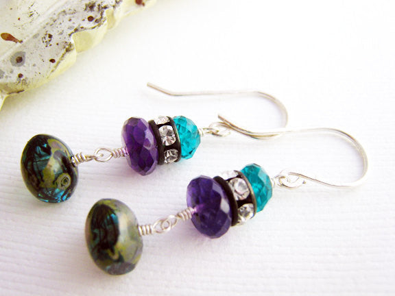 Purple Amethyst and Teal Quartz Drop Style Earrings - Sienna Grace Jewelry | Pretty Little Handcrafted Sparkles