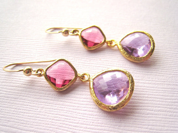 Pink and Purple Glass Earrings - Sienna Grace Jewelry | Pretty Little Handcrafted Sparkles