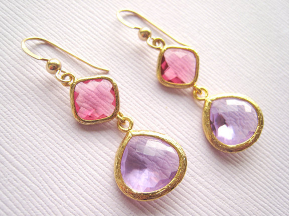 Pink and Purple Glass Earrings - Sienna Grace Jewelry | Pretty Little Handcrafted Sparkles