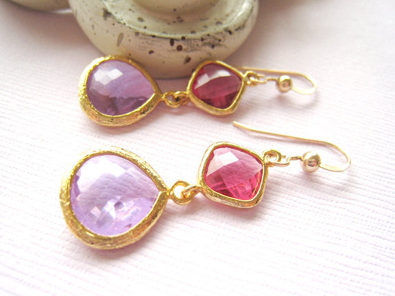 Pink and Purple Glass Earrings - Sienna Grace Jewelry | Pretty Little Handcrafted Sparkles