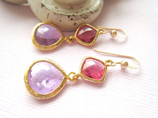 Pink and Purple Glass Earrings - Sienna Grace Jewelry | Pretty Little Handcrafted Sparkles