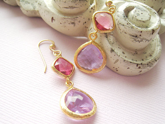 Pink and Purple Glass Earrings - Sienna Grace Jewelry | Pretty Little Handcrafted Sparkles