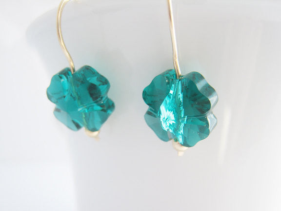 Shamrock Earrings Green Swarovski Crystal Four Leaf Clover - Sienna Grace Jewelry | Pretty Little Handcrafted Sparkles