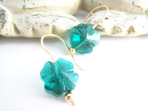 Shamrock Earrings Green Swarovski Crystal Four Leaf Clover - Sienna Grace Jewelry | Pretty Little Handcrafted Sparkles