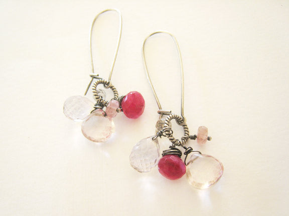 Ruby Moonstone Pink Quartz Long Dangle Earrings - Sienna Grace Jewelry | Pretty Little Handcrafted Sparkles