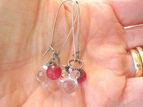 Ruby Moonstone Pink Quartz Long Dangle Earrings - Sienna Grace Jewelry | Pretty Little Handcrafted Sparkles