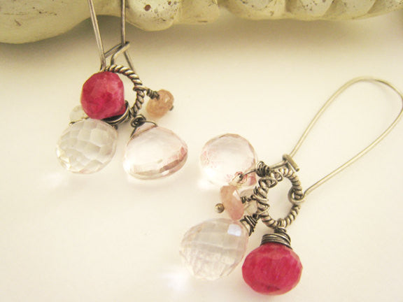 Ruby Moonstone Pink Quartz Long Dangle Earrings - Sienna Grace Jewelry | Pretty Little Handcrafted Sparkles