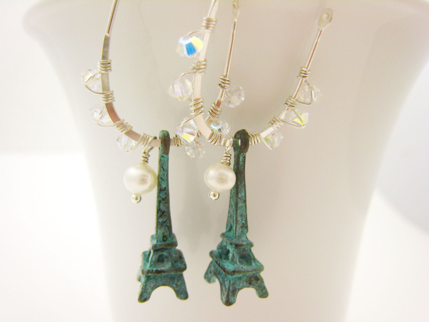 Eiffel Tower Earrings Verdigris Patina Paris Jewelry - Sienna Grace Jewelry | Pretty Little Handcrafted Sparkles