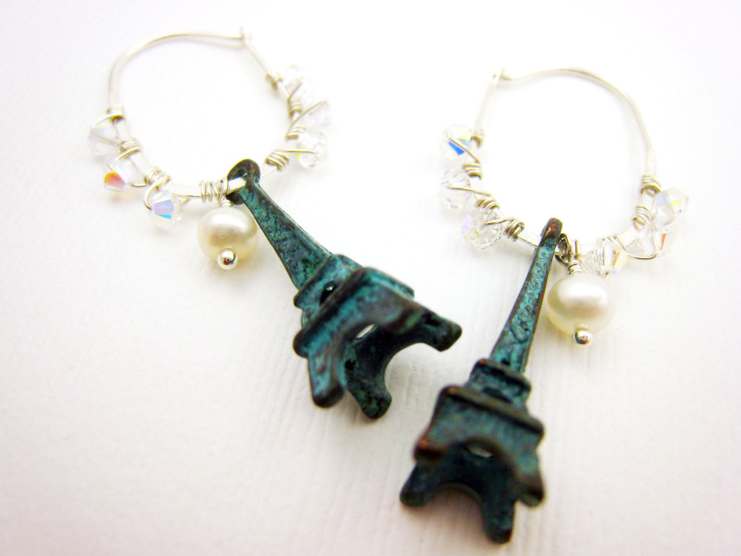 Eiffel Tower Earrings Verdigris Patina Paris Jewelry - Sienna Grace Jewelry | Pretty Little Handcrafted Sparkles