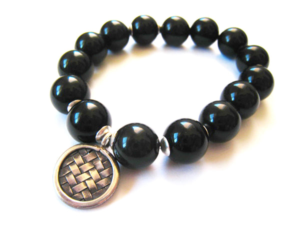 Black Obsidian Stretch Stacking Style Unisex Bracelet - Sienna Grace Jewelry | Pretty Little Handcrafted Sparkles