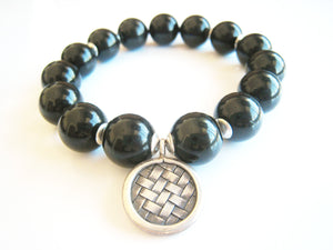 Black Obsidian Stretch Stacking Style Unisex Bracelet - Sienna Grace Jewelry | Pretty Little Handcrafted Sparkles