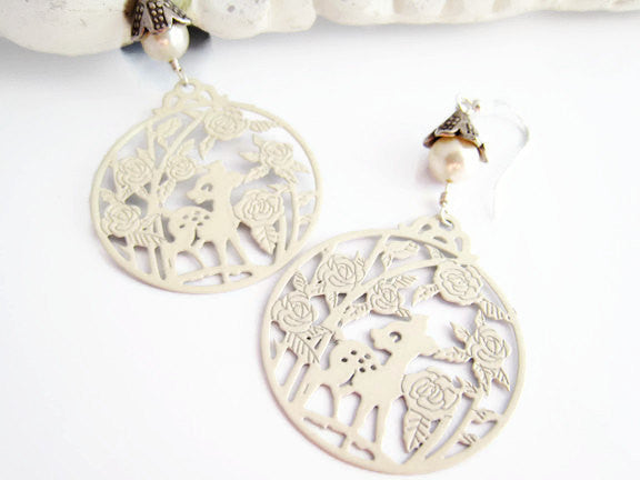 Bambi Deer Earrings in White with Pearl - Sienna Grace Jewelry | Pretty Little Handcrafted Sparkles