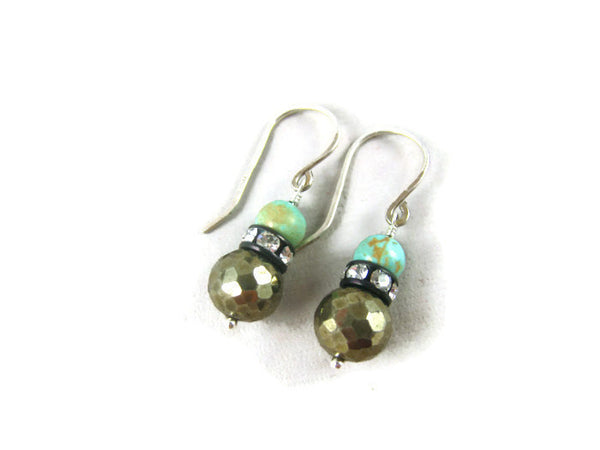 Pyrite and Turquoise Sterling Silver Earrings - Sienna Grace Jewelry | Pretty Little Handcrafted Sparkles