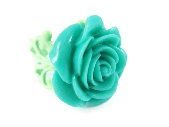 Turquoise Rose Ring Adjustable - Sienna Grace Jewelry | Pretty Little Handcrafted Sparkles